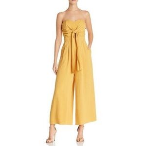AQUA Bloomingdales Strapless Mustard Keyhole Tie Front Jumpsuit Medium